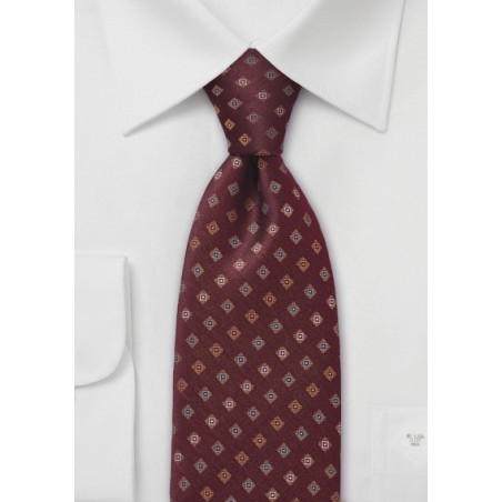 Wine Red Patterend Silk Tie