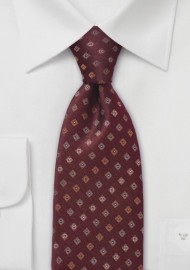 Wine Red Patterend Silk Tie