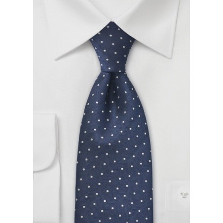 Navy Blue Silver Polka Dot Tie