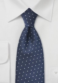 Navy Blue Silver Polka Dot Tie