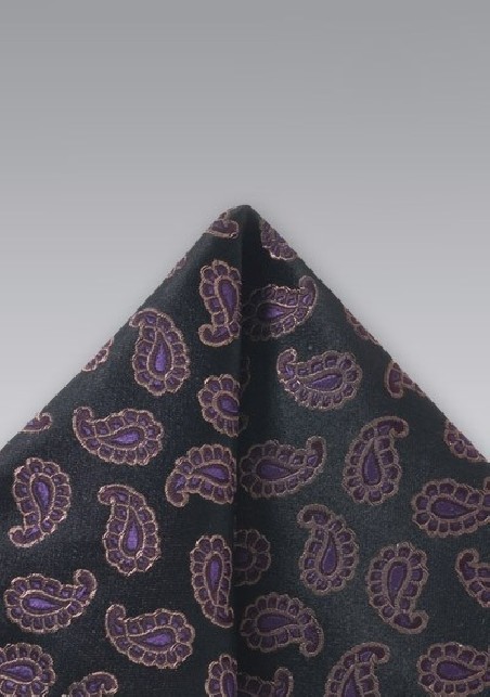 Paisley Pocket Square Black Purple