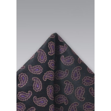 Paisley Pocket Square Black Purple
