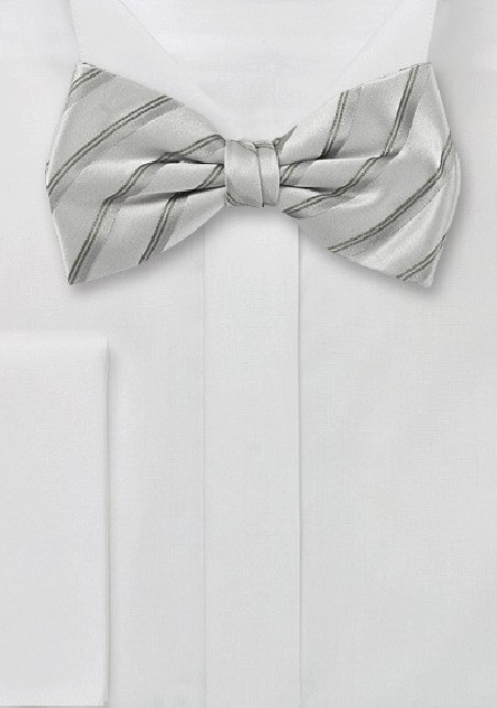 Silver Gray Striped Bow Tie