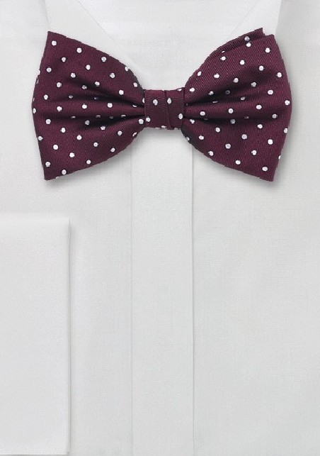 Wine Red Polka Dotted Bow Tie
