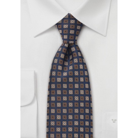 Designer Silk Tie Navy and Brown