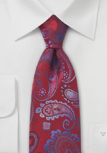 Cherry Red and Blue Paisley Tie
