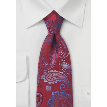 Cherry Red and Blue Paisley Tie