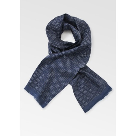 Navy Blue Patterned Silk Scarf