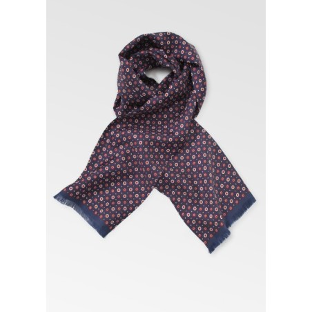 Navy Scarf with Red Design Pattern