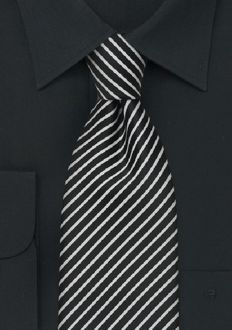 Black and White Striped Tie in XL