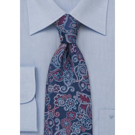 Floral Tie by Tino Cosma in Navy Red