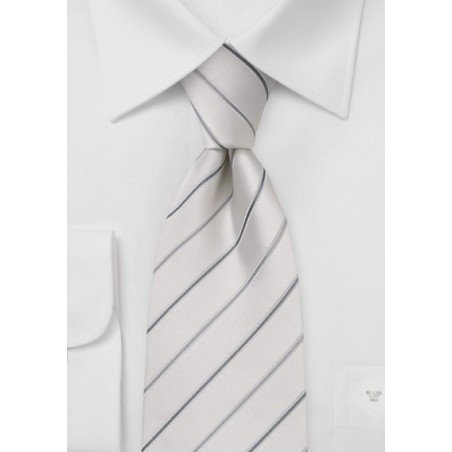 White and Silver Striped Silk Tie