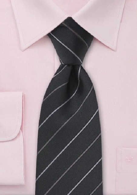 Black and Gray Striped Silk Tie