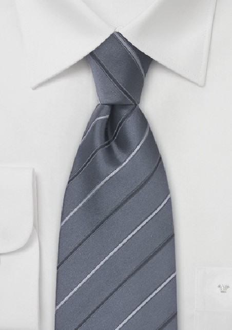 Gray Striped Silk Necktie