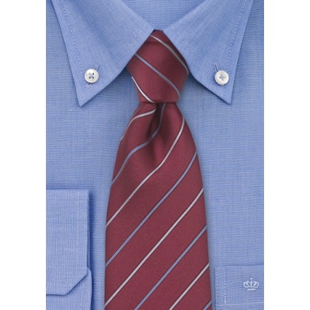 Crimson Red Striped Silk Tie