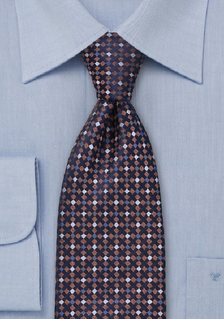 Navy, Blue, Copper, Gray Silk Tie