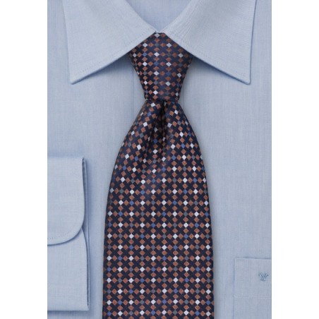 Navy, Blue, Copper, Gray Silk Tie