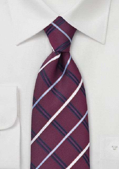 Wine Red Checkered Necktie