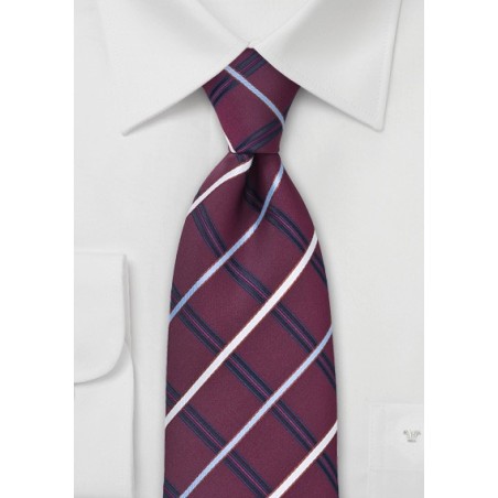 Wine Red Checkered Necktie
