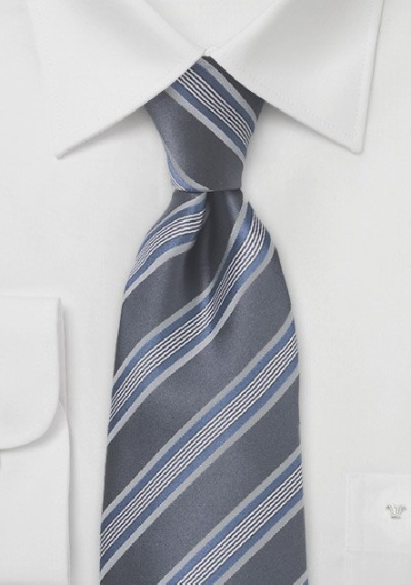 Gray and Blue Striped Tie