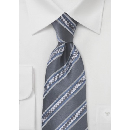 Gray and Blue Striped Tie