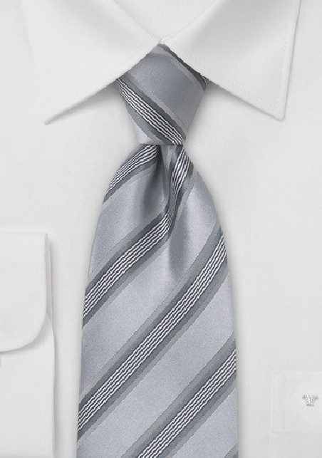 Festive Silver Striped Silk Tie