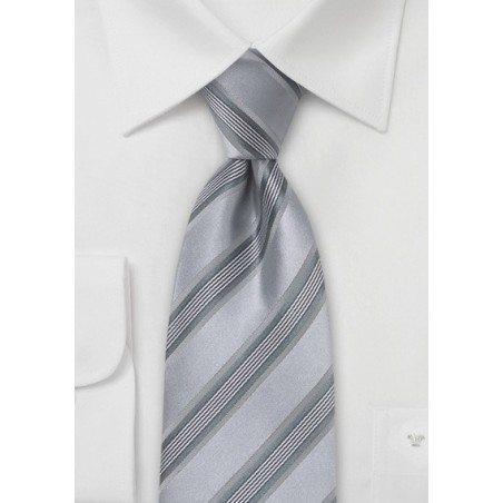Festive Silver Striped Silk Tie