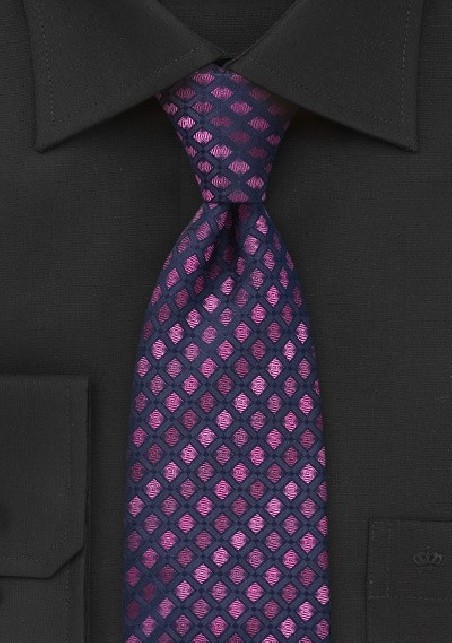 Midnight Blue and Pink Silk Tie