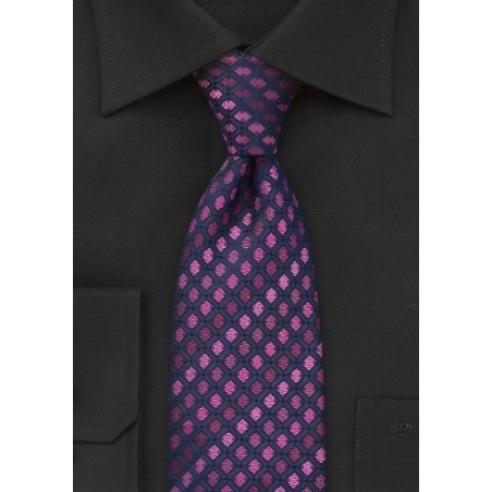 Midnight Blue and Pink Silk Tie