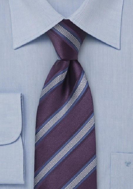 Purple and Blue Striped Silk Tie