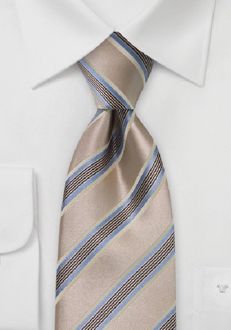 Camel Brown and Blue Striped Tie