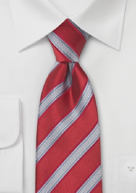 Bright Red and Gray Striped Tie