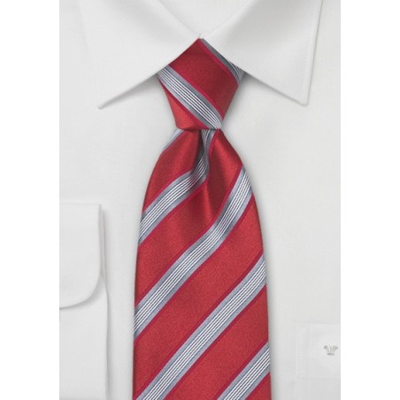 Bright Red and Gray Striped Tie