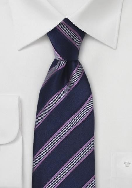 Blue and Mauve Striped Silk Tie