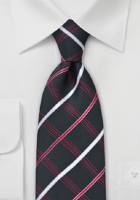 Black, Red, Silver Checkered Tie