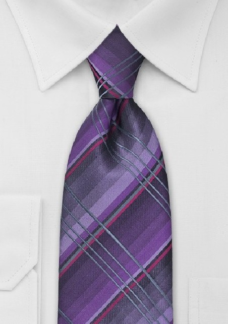 Purple and Gray Checkered Tie