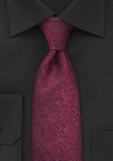 Scarlet Red Paisley Silk Tie