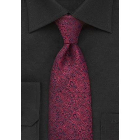 Scarlet Red Paisley Silk Tie