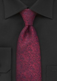 Scarlet Red Paisley Silk Tie