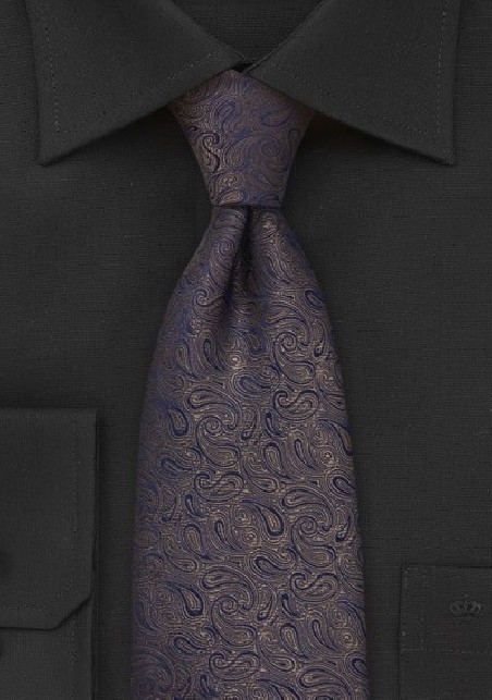 Dark Brown and Blue Paisley Tie