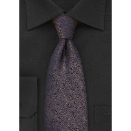 Dark Brown and Blue Paisley Tie