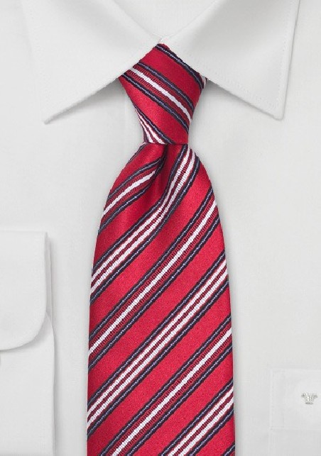 Fire-Red and Blue Striped Silk Tie