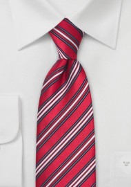 Fire-Red and Blue Striped Silk Tie