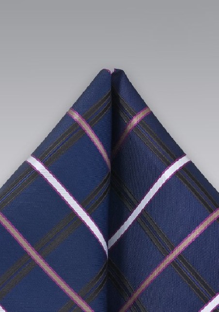 Navy Checkered Pocket Square