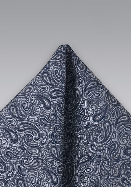 Silver Paisley Pocket Square