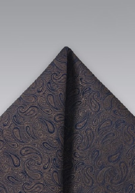 Dark Brown Paisley Pocket Square