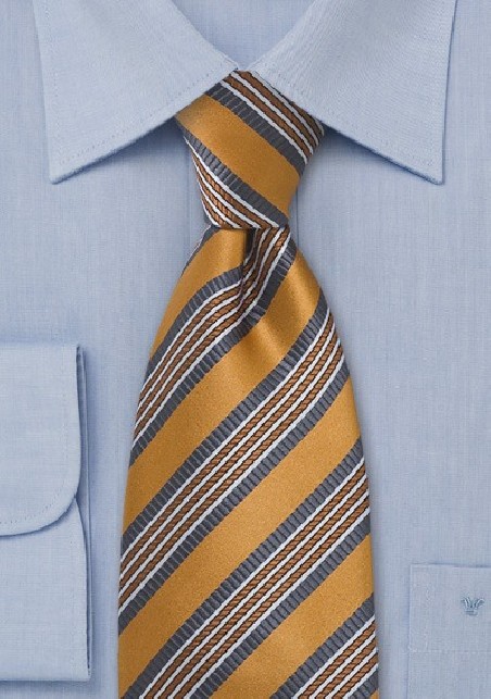 Golden Bronze Striped Silk Tie