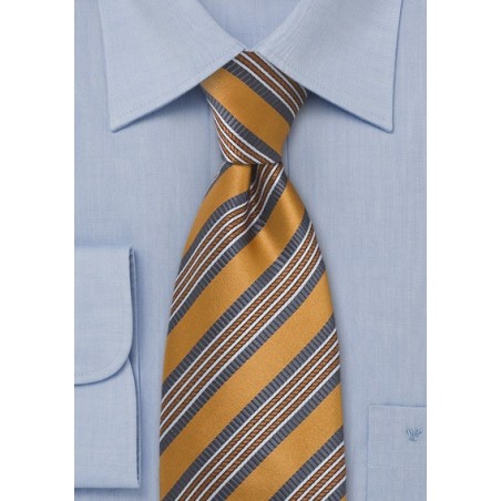 Golden Bronze Striped Silk Tie