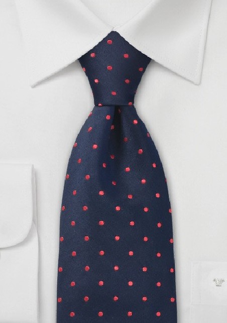 Blue Red Polka Dot Silk Tie