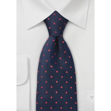 Blue Red Polka Dot Silk Tie